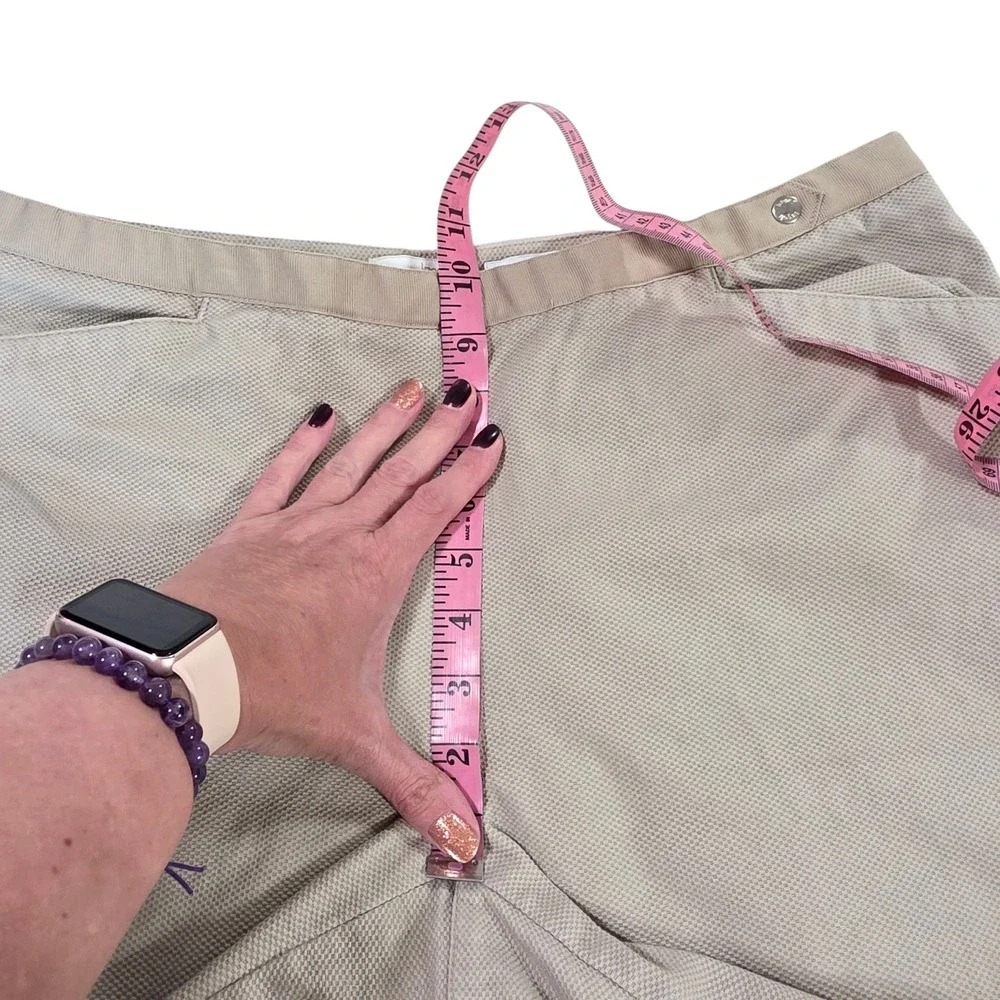 Lizgolf Chino Shorts Womens Khaki 14 Audra‎ Knit Flat Front Stretch Zip Pocket